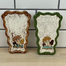 2 Vintage Ceramic Handmade Handpainted Mushroom Wall Hanging Pocket 70s 3D * picture