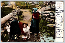 c1910s Milking the Goat Norway Farm Girls Antique Postcard picture