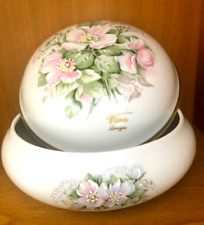 Vtg Vera LIMOGES France Porcelain Rehausse Main Trinket Candy Dish Lidded Box 6