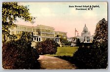 State Normal School And Capitol Providence Rhode Island RI Postcard Vtg UNP picture