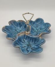 Vintage Midcentury California Pottery Divided Dish Candy Relish Handle Blue 305 picture