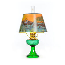 Aladdin Emerald Lincoln Drape Table Oil Lamp with Ride Into the Sunset Shade, picture