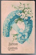 ANTIQUE 1907 LOVELY EMBOSSED FLOWER WREATH BIRTHDAY GREETINGS POSTCARD picture