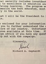 1987 Richard Gephardt Presidential Candidate Hand-Signed Letter / Volunteer Form picture