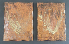 Set of 2 Vintage Rustic Wood - w/ Leaves & Fern - Plaques Wall Decor -each 6