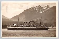 Ships~CPR SS Princess Charlotte On Lake Below Mts B&W~Vintage Postcard picture