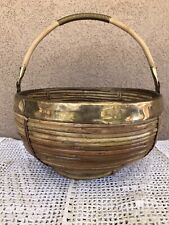 Mid Century Gabriella Crespi Style Hand Crafted Rattan and Brass Art Bowl 1960s picture