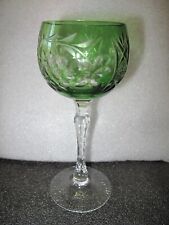 AJKA Marsala Crystal Emerald Green Cut to Clear Blown Glass Wine Goblet picture