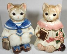 VINTAGE SET OF 2 COOKIE JARS MERVYNS  MILTON SAILOR CAT & EMILY THE CAT JAPAN picture