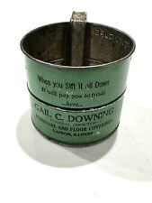 Vintage Rare Green Flour Sifter Advertising Tin GAIL C. DOWNING CAPRON ILLINOIS picture