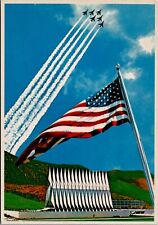 The Cadet Chapel U.S.A.F. Academy Colorado - Jet Flyover  - Flag - Postcard picture