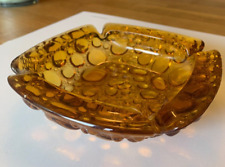 Vintage Mid Century Modern Libbey Amber Glass Ashtray Pebble Bubble 6” Square picture