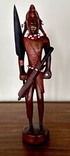 Vtg Wooden Carving of East African Maasai Kenyan With Weapons 10.5” On .5” Stand picture