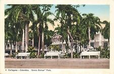 Vintage Postcard Cartagena Columbia Simon Bolivar Park palm trees color photo picture