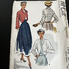 Vintage 1940s McCalls 7570 Collared Bolero Jacket Sewing Pattern 16 XS/S CUT picture