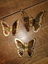 Vintage Home Interiors MCM Metal Butterfly Wall Hangings Gold Copper Set of 3 picture