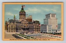 Baltimore MD-Maryland, City Hall, Memorial Plaza, Vintage Postcard picture