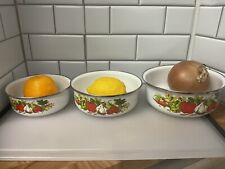 SET of 3 Vintage Enamelware Bowls, Garden Design Gently Used picture