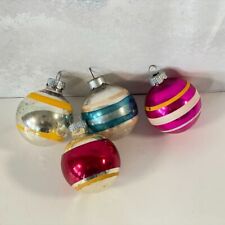Vintage Shiny Brite Striped Glass Balls Christmas Ornaments 4pc Small 2