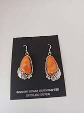 Navajo Handcrafted Sterling Silver and Orange Spiny Oyster Earrings by Fannie Pl picture
