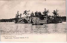 Vintage RPPC Postcard Devil's Oven Thousand Islands, NY Men in Canoe picture