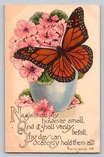 c1920 Monarch Butterfly Pink Flowrs Priscilla Leonard Verse P706 picture