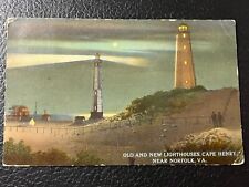 OLD AND NEW LIGHTHOUSES CAPE HENRY NORFOLK VA POSTCARD picture