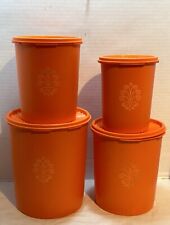 4PC Tupperware Servalier Harvest Orange Plastic Nesting Canisters Containers 70s picture