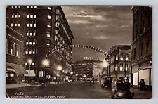 Denver CO-Colorado, Looking Up 17th Street By Night Vintage Souvenir Postcard picture