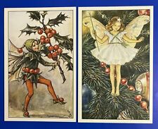 2 POSTCARDS CICELY MARY BARKER FLOWER FAIRIES HOLLY CHRISTMAS FAIRY 6”x3.75” picture
