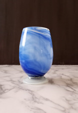 Vintage Cobalt Blue & White Swirl Hand Blown Drink Glass / Art Glass. MCM. Rare picture