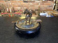 Antique Vintage Copper & Wood Ashtray With Early Men’s Field Hockey Figure picture
