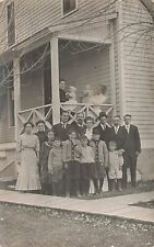 RPPC ~ Large group of People posed in Front of Porch, Unidentified picture