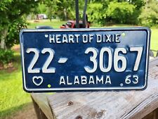 Vintage1963 Alabama Heart Of Dixie License Plate . White On Blue # 22-3067 picture