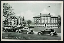 Postcard Dover NH - c1940s Public Library and High School - Civil War Monument picture