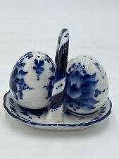 VTG Gzhel Porcelain Salt And Pepper Shakers Basket Blue White Original Stoppers picture