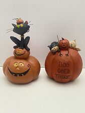 Halloween 2 Blossom Bucket Jack-O’-Lantern, Black Cat Figurines “Boo Goes There” picture