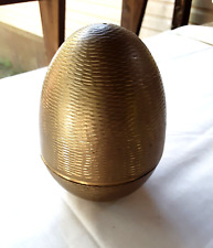 Vintage Solid Brass Freestanding Etched Egg Trinket Box picture
