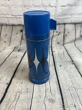 Vintage Aladdin Quart Thermos Blue & Black Diamond Stopper #30 Cup #123 USA MCM picture