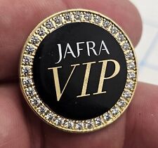 VTG Lapel Pinback Gold Tone JAFRA Cosmetics VIP Black Clear Rhinestone Accents picture