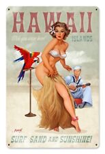 Hawaii Islands Pin Up by Baron Von Lind Vintage Metal Sign  picture