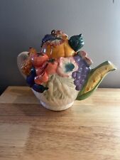 Vintage Handmade Ceramic Teapot Decorated With Foods picture