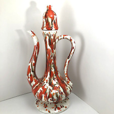 VTG Mid Century Modern Ceramic Art Pottery Drip Glaze Genie Bottle Orange 13 in picture