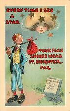 Tuck Postcard Everytime 182 Artist Dwig Traveling Man Sees Womans Face in Stars picture