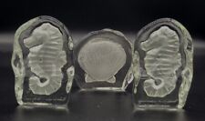 3 pc Clear Glass Nautical Themed Seashell Marine Life Paperweights picture
