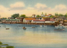Vintage Linen Postcard View Along the Waterfront Boothbay Harbor Maine ME Boats picture