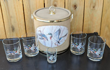 Vintage Norman R. Wamer Game Bird Ducks, 6 Pc Cocktail Set, Ice Bucket & Glasses picture