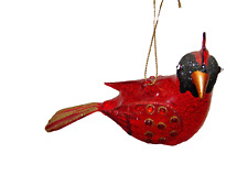 Red Partridge Christmas Ornament Hand Blown Glass Glitter Gems #G picture