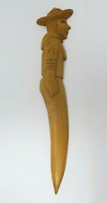 Letter Opener Farmer in Kerchief Large Vintage Handmade Hand Carved  picture