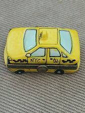 Yellow Taxi Cab Porcelain Hinged Lid Trinket Pill Box picture